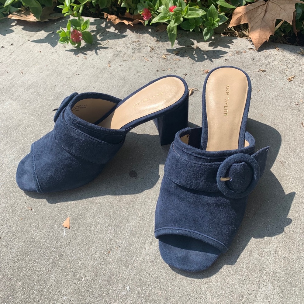 Ann Taylor Blue Suede Mule Heels